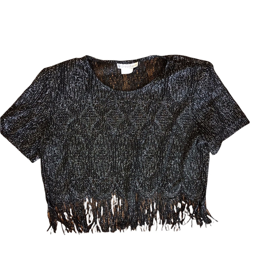 Vintage Dress Barn Black Lace Crop Fringe Blouse 8 - Picture 3 of 8